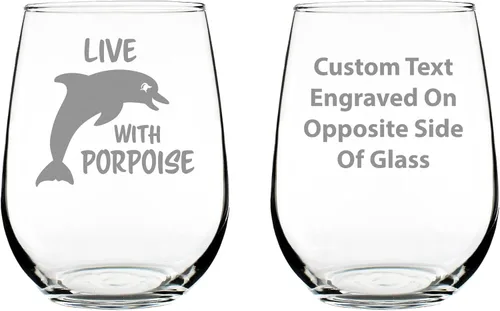 Custom Live with Porpoise Personalized Stemless Wine Glass - Dolphin Themed Gifts or Party Decor for Women and Men - Large - Customized Wine Glass