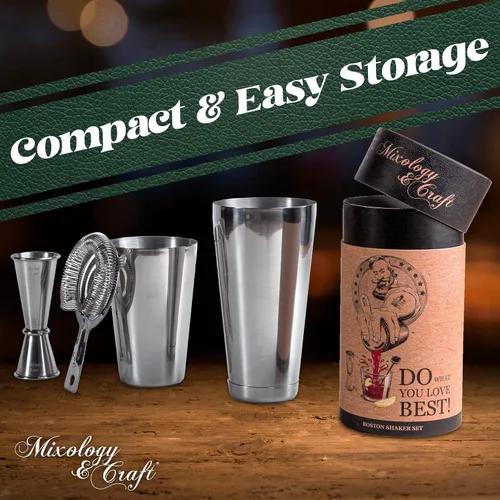Vista 8 de Mixology & Craft Boston - Juego de coctelera con martini pesado, juego de coctelera incluye colador y jigger japonés, gran juego de barra de regalo