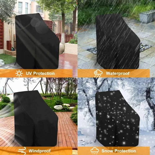 Vista 6 de Funda para Silla Apilable de Exterior Impermeable, Uranshin Fundas para Muebles de Patio Exterior Sillas Apiladas 210D, Fundas para Sillas