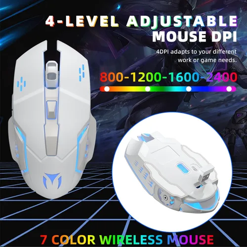 Vista 5 de Combo de teclado y mouse inalámbricos para juegos, retroiluminación RGB, recargable, ergonómico, para trabajo de juegos, batería integrada de larga