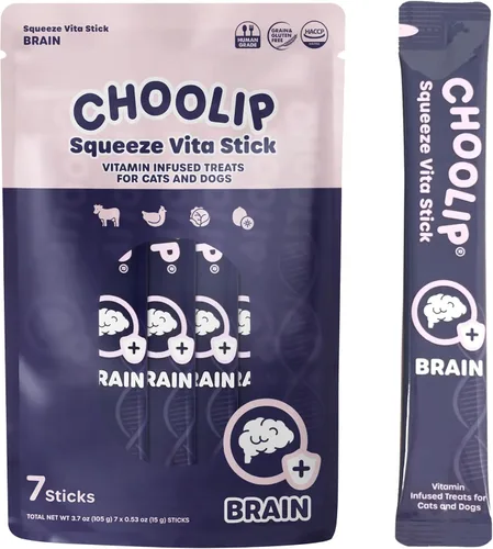 Choolip Squeeze Vita Stick - Golosinas para lamer para gatos y perros, 7 unidades, puré suave de carne de res y pollo con DHA, CoQ10 y vitamina E,
