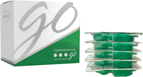 Opalescence Go - Bandejas blanqueadoras de dientes precargadas - Original 15% - (4 tratamientos) - Peróxido de hidrógeno con PF - Menta fresca -