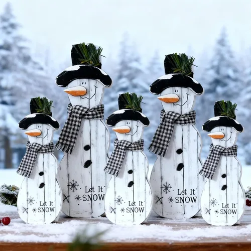 Vista 8 de Threehoney Adornos de madera de muñecos de nieve navideños, centros de mesa rústicos, decoración de bandeja escalonada para Navidad, invierno