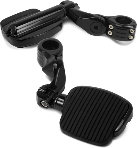 Vista 4 de Kit de montaje y mini estribo corto en ángulo para Harley Touring Street Glide Road King Dyna Softail con protector de motor de 1.25 pulgadas (negro)