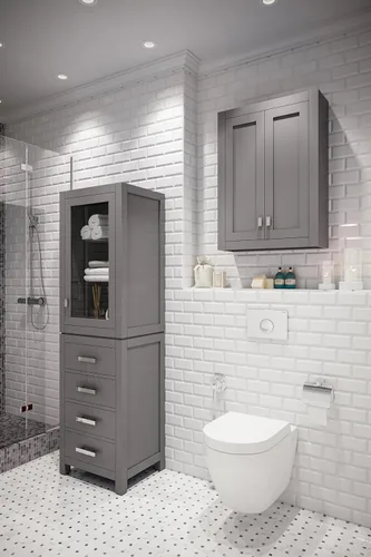 Vista 3 de Water Creation Madison - Botiquín de madera maciza de 33 pulgadas, color gris/cromado