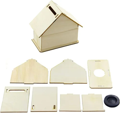 Vista 3 de alfyng 6 alcancías de madera para bricolaje, banco de monedas de casa sin terminar, para pintar y decorar kits de manualidades para la casa