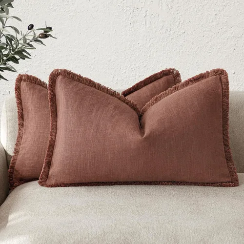 Vista 46 de Foindtower Juego de 2 fundas de cojín decorativas de lino con flecos, funda de cojín acogedora y bohemia con borlas, funda de almohada decorativa