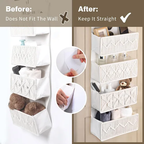Vista 3 de janebeauties Organizador Sobre la Puerta de Macramé Boho para Cuarto de Bebé con 4 Bolsillos Grandes Tejidos, Canasta Colgante para Baño, Cuarto