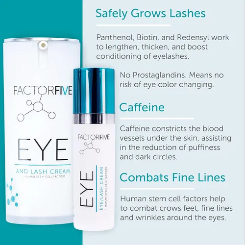 Vista 4 de FACTORFIVE Crema para ojos y pestañas con factores de crecimiento de células madre de apidosis derivados humanos para antienvejecimiento, reducción