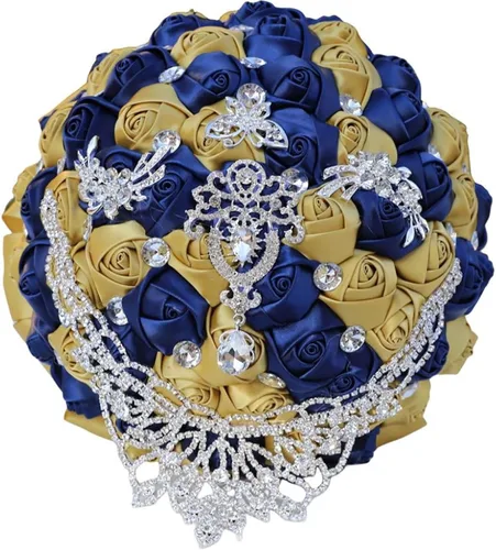 Vista 36 de Ramo de novia de boda de lujo hecho a mano, rosa de seda grande para sostener y lanzar, ramo de flores artificiales con cinta de satén, perlas