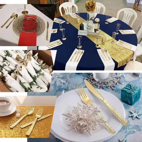 Vista 5 de Efavormart - Juego de 24 tenedores desechables de plástico color oro rosa, cubiertos resistentes de 7 pulgadas con elegante diseño martillado