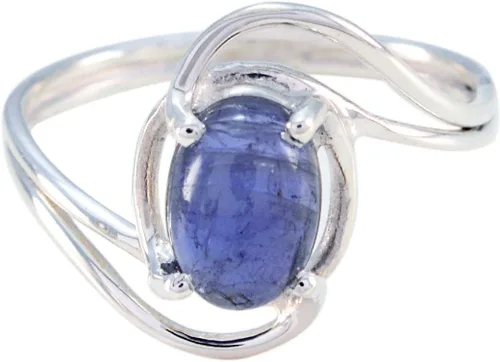 Joyas Plata Buenas piedras preciosas Forma ovalada Anillo de Iolita Cabujón de una Piedra-Plata de Ley 925 Anillo de Iolita Azul-Febrero Nacimiento