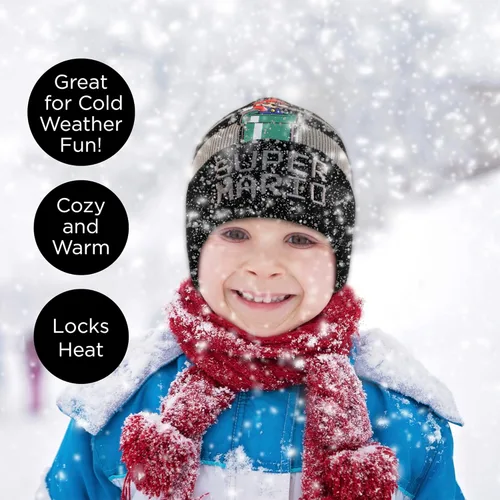 Vista 7 de Nintendo Gorro de invierno para niños, juego de guantes para niños, gorro Super Mario para edades de 4 a 7 años