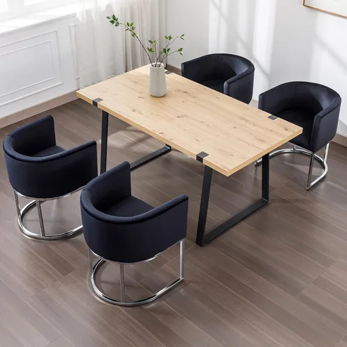 Vista 2 de RIVOVA Silla de Comedor Tapizada, Sillón Lateral Moderno Tipo Barril, Sillas de Comedor, Sillón Cómodo, Silla Lateral de Cocina con Patas de Metal