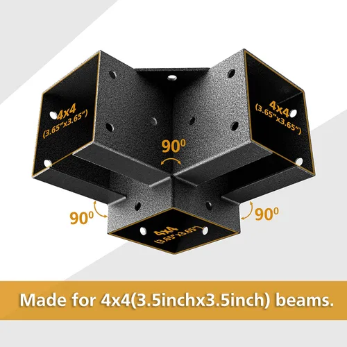 Vista 2 de Eapele Kit de pérgola Soportes de esquina para postes de madera de 4x4 (3.5 pulgadas x 3.5 pulgadas), acero recubierto en polvo, ángulo de 90° de 3