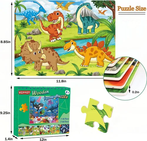 Vista 6 de Rompecabezas para niños de 4 a 6 años, 4 a 8 años, rompecabezas de madera de 48 a 60 piezas para niños pequeños que aprenden rompecabezas educativos