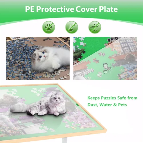 Vista 4 de Mesa de rompecabezas de 1500 piezas de madera con patas de altura ajustable y inclinable en ángulo, mesa de rompecabezas plegable para adultos