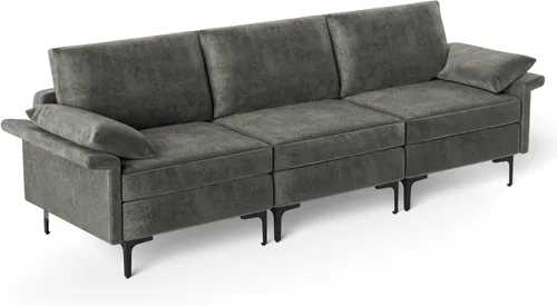 Vista 88 de Giantex Sofá modular de 3 asientos, 100.5 pulgadas de largo convertible con puerto USB y tomacorriente, cojín para reposabrazos, sofá modular