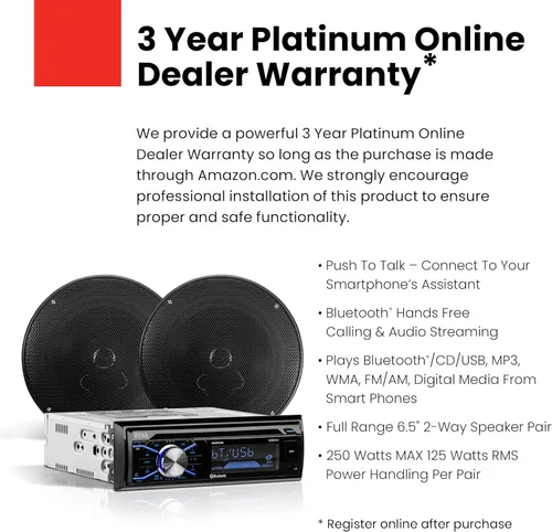 Vista 2 de BOSS Audio Systems 656BCK - Paquete estéreo para automóvil - Din único, Bluetooth, CD MP3 USB AM Radio FM, altavoces de rango completo de 6.5