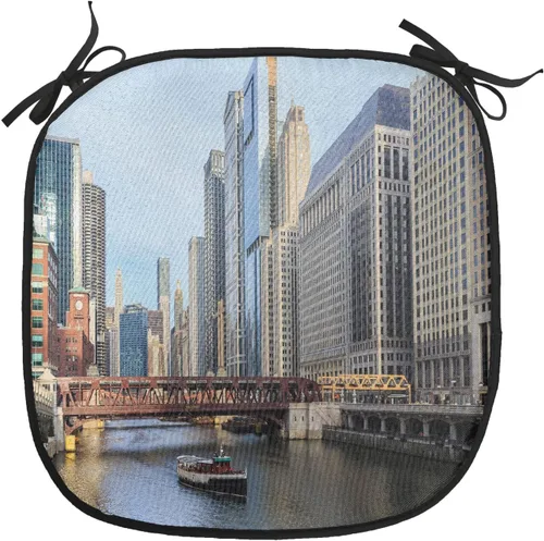 Vista 11 de Lunarable USA Chair Cushion Pad, American Cities Skylines Metropolis Architecture Sketch Style Hand Drawn Art Print, Seat Padding for Kitchen &