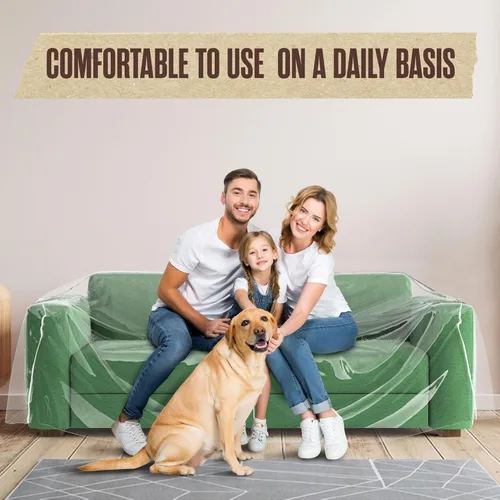 Vista 6 de Houseables Funda de plástico para sofá, fundas de plástico para mascotas, protector de sofá transparente para moverse, protector de sofá biplaza