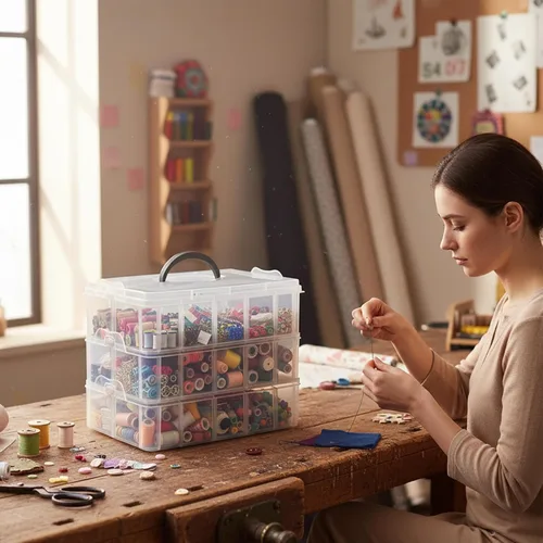 Vista 7 de Guyuyii Organizador de cuentas apilable de 3 niveles con divisores ajustables, caja de almacenamiento de plástico de 30 compartimentos para cinta