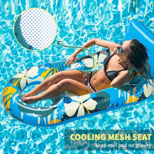 Vista 3 de Inflatable Pool Floats Adult - Pool Floaties Pool Lounger Raft for Adults Heavy Duty Water Pool Float with Cup Holder Backrest Swimming Pool