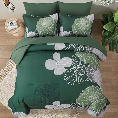 Vista 94 de Yiran - Juego de 7 piezas de edredón floral azul, juego de cama en una bolsa, tamaño Queen, juego de edredón de microfibra suave