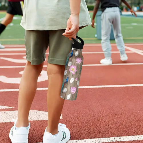 Vista 5 de Kids Water Bottle with Straw Leakproof Insulated Water Bottle with Straw 20oz, BPA-Free, Colorful Peacocks