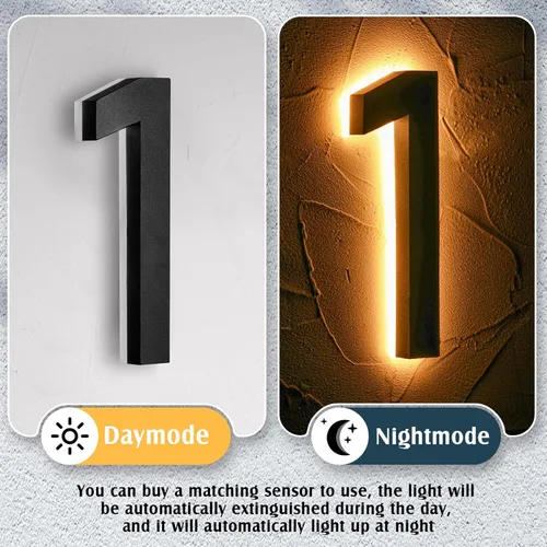 Vista 4 de ROCEEI Número de casa LED retroiluminado de 8 pulgadas 0-9 para exterior, impermeable, acero inoxidable, número de dirección de casa, grande