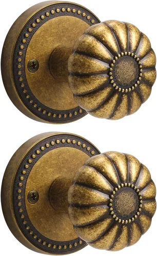 Vista 10 de Pomo de puerta de latón antiguo Pomos de puerta de paso Pomo de puerta interior para pasillo y armario, aleación de zinc 1 paquete