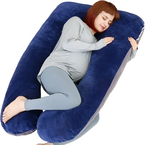 Vista 8 de Moon Pine - Almohada de embarazo, almohada de cuerpo completo en forma de U para apoyo de la maternidad, almohada de dormir con funda para mujeres