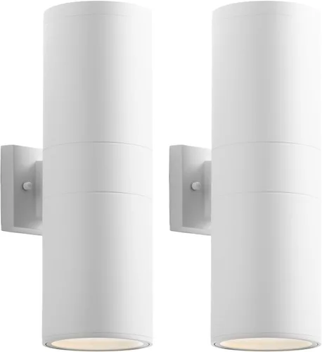 Vista 16 de mirrea Lámpara moderna para porche al aire libre en 2 luces con cilindro de aluminio y cubierta de vidrio templado, aplique de pared impermeable