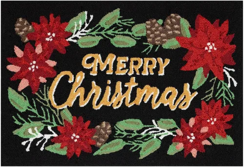 Vista 2 de Liora Manne FRONTPORCH Indoor/Outdoor Hand Tufted Synthetic Blend Durable Area Rug - Traditional (Merry Christmas Black) (2'6" x 4')