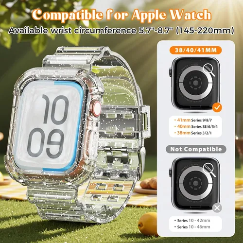 Vista 5 de NotoCity - Bandas transparentes para Apple Watch de 38 mm, 40 mm, 41 mm con estuche protector resistente transparente, compatible con Series 9, 8