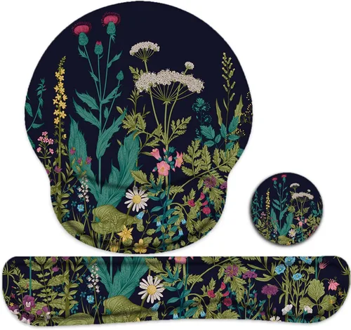 Vista 17 de Reposamuñecas para teclado y alfombrilla para ratón, alfombrilla ergonómica de espuma viscoelástica para ratón con soporte de muñeca, antideslizante