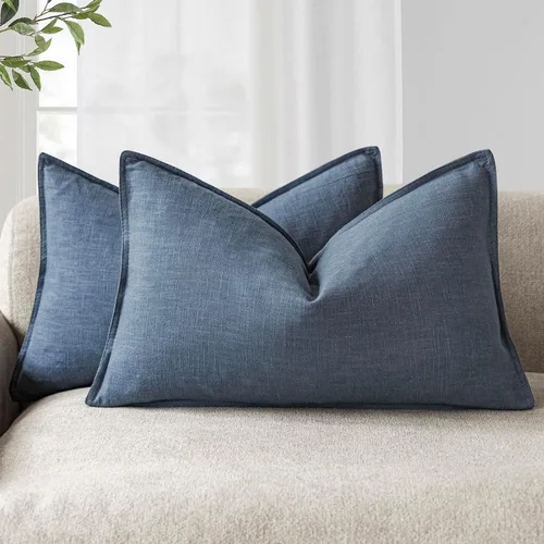 Vista 14 de Foindtower - Juego de 2 fundas de almohada decorativas de lino sólido, suave y con acento, fundas de cojín estilo bohemio y campestre, neutrales