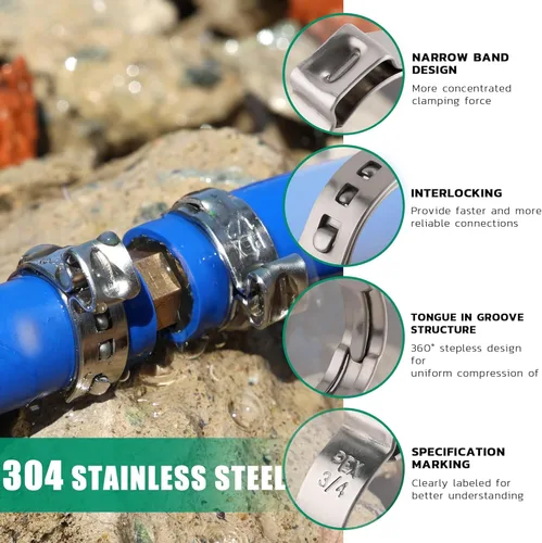 Vista 3 de OURU 54 piezas 1/2 Pex anillo de crimpado, abrazaderas Pex de acero inoxidable 304, abrazaderas de manguera de oreja única para accesorios Pex