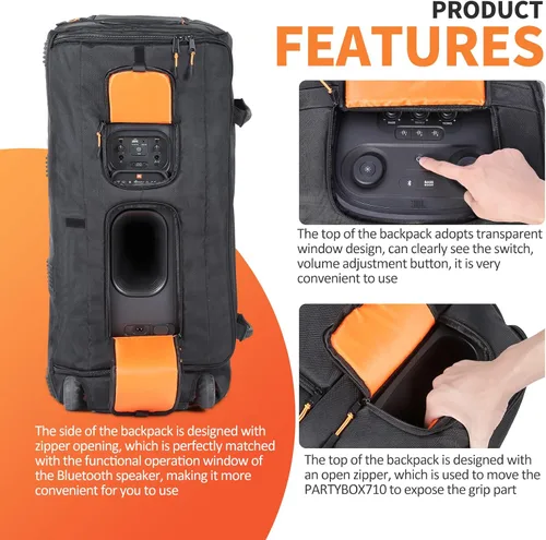Vista 3 de Funda de transporte resistente compatible con JBL Party Box Series, mochila portátil de transporte para altavoces (para bolsa JBL Partybox 710)