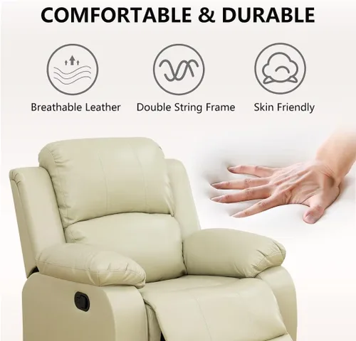 Vista 5 de Sofá reclinable manual, sofá reclinable de lujo de 3 plazas, sofá reclinable con portavasos y mesa de café, sofá de cuero sintético para sala