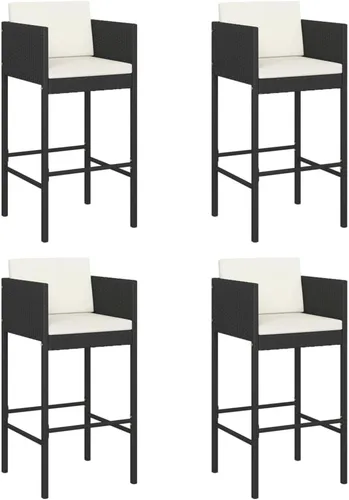 Vista 2 de Taburetes de bar 4 piezas con cojines negro de ratán de poliéster para comedor, sillas de césped para comedor, sillas de mesa de comedor