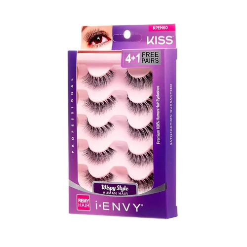 Vista 6 de iEnvy by Kiss So Wispy 03 - Pestañas de tira de 5 pares, paquete de valor #KPEM60, estilo natural Wispies