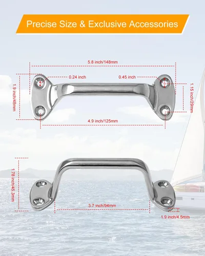 Vista 6 de Asa de agarre de barco de 6 pulgadas, herrajes sólidos de acero inoxidable 316, pasamanos de barra de agarre resistente con tornillos, barra