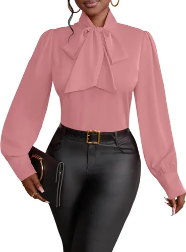 Vista 32 de Vrtige Camisa de mujer elegante con cuello de lazo, manga larga, blusa para la oficina