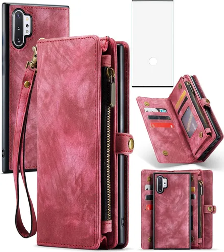 Vista 10 de Asuwish Funda para teléfono Samsung Galaxy Note 10 Plus Glaxay Note10+ 5G con cremallera, protector de pantalla de vidrio y tarjetero con tapa