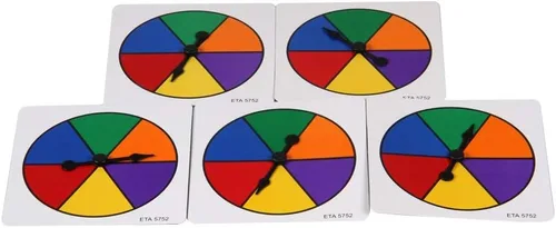 Vista 3 de hand2mind Spinners de color arcoíris, probability spinner, rueda giratoria de borrado en seco, hilanderos de plástico para aula, juego de flecha