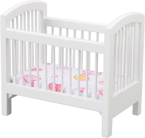 Cama de muñeca para bebé, muebles de casa de muñecas, juguetes de madera para muñecas, cuna de muñeca bonita y brillante y vívida, casa de muñecas