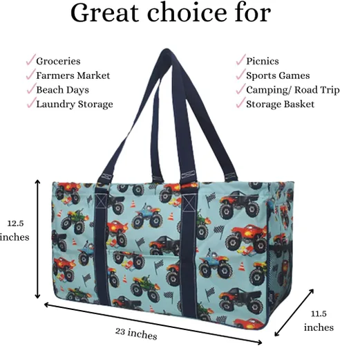 Vista 427 de NGIL Bolsa de comestibles reutilizable extra grande plegable de gran tamaño para comestibles, almacenamiento, picnic, playa, Estampado