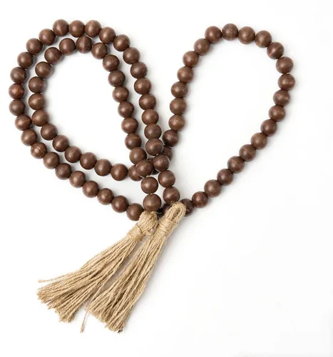 Vista 11 de OMISHE Guirnalda de cuentas de madera de 59 pulgadas con borlas, cuentas decorativas, guirnalda de cuentas de madera de granja para colgar