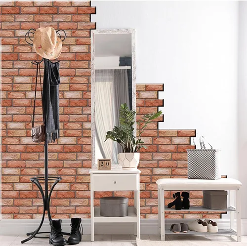 Vista 2 de Paneles de pared de ladrillo sintético 3D autoadhesivos, 10 azulejos de pared de PVC impermeables para despegar y pegar, papel tapiz decorativo